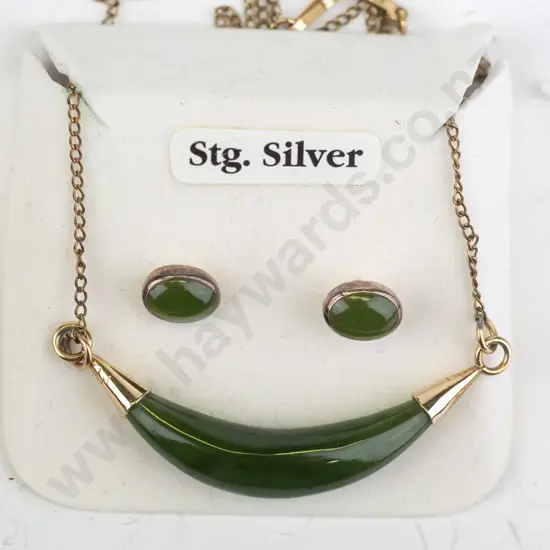 greenstone necklace & stud earrings