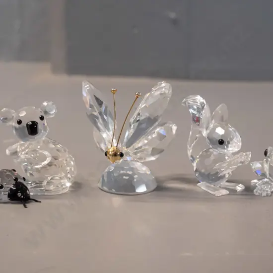 6 small Swarovski crystal ornaments - butterfly H55 W50, squirrel, bear, rabbit, frog, ladybird beetle