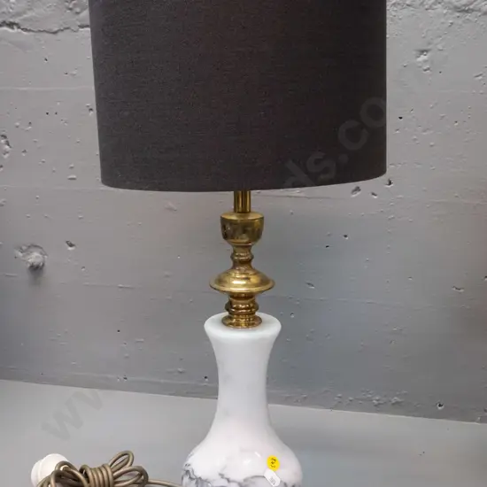 Italian white marble and ormolu table lamp with black fabric drum shade H-580 Shade D-260