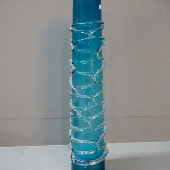 tall art glass vase - turquoise and clear H-510 D-120