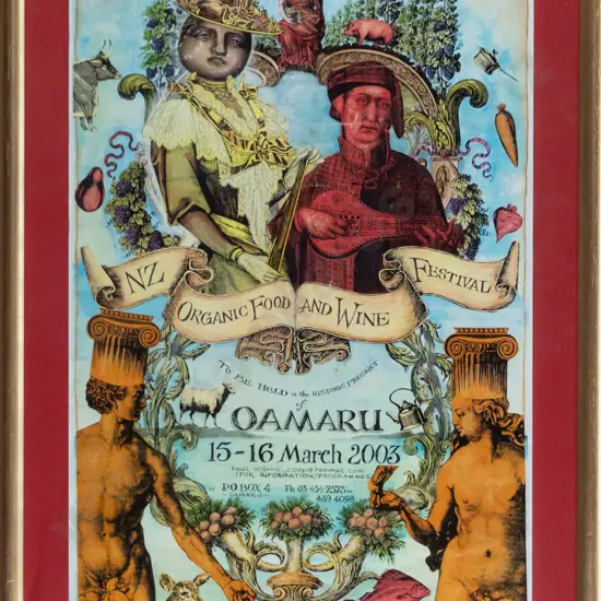 framed NZ Organic Food & Wine Festival 15-16 March 2003 promotional poster H-420 W-290