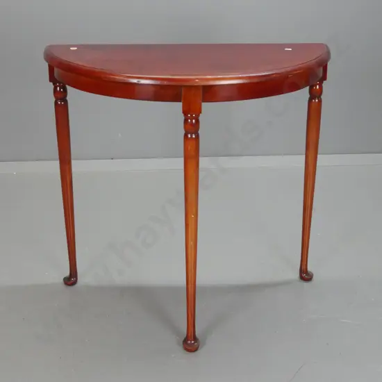 vintage beech and mahogany half round hall table - polish on top needs attention H-710 W-780 D-360
