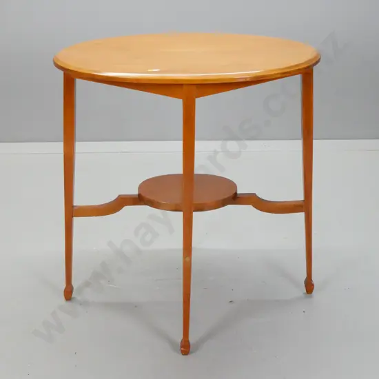 vintage kauri oval side table with square tapered legs & oval bottom shelf. Slightly uneven finish on top H730 L755 W600