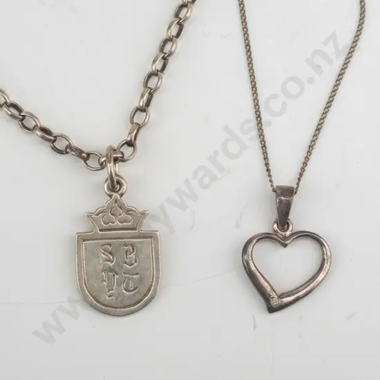 silver medlion necklace stamped stg & silver heart necklace stamped 925