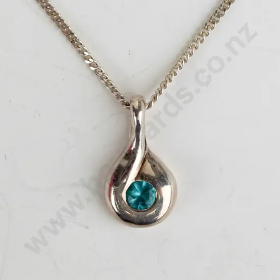silver aquamarine necklace chain stamped 925