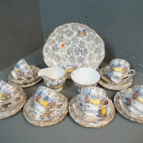 21-piece tea set - Queen Anne crinoline lady pattern, includes cake plate L-260