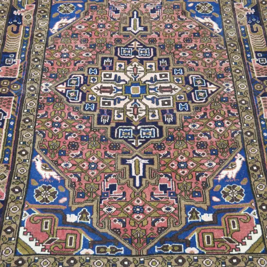 Iranian Abadeh style Persian double knot wool floor rug - bird motifs in blues, browns and pinks L1400 W1050