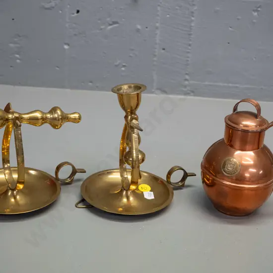 pair of Indian reproduction brass ship's candle holders with pivoting stem - can be wall mounted - and a copper plated