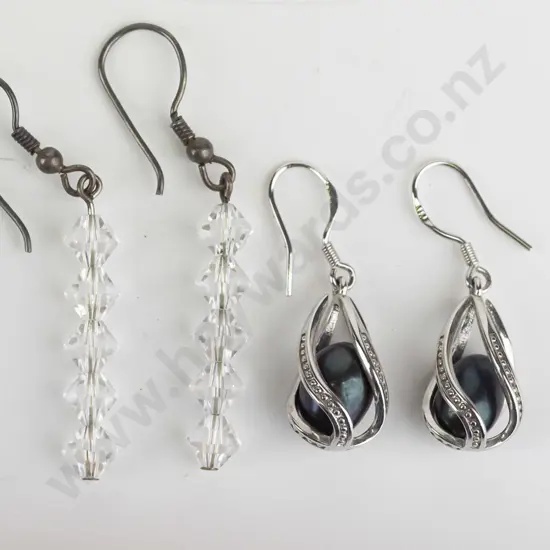pair silver earrings [stamped 925] & pair crystal earrings