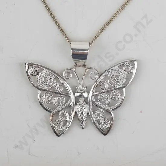 silver butterfly necklace chain stamped 925