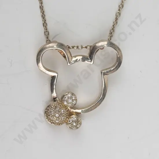 silver 'Mickey Mouse' cz necklace stamped 925