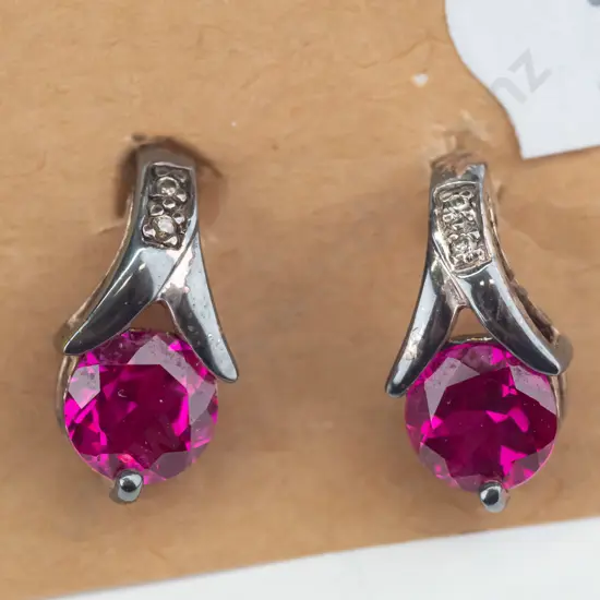 silver ruby earrings stamped 925