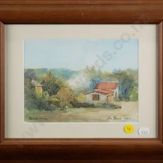 Ann Shears 2005 - framed ink and watercolour "Beach Haven" H-135 W-180