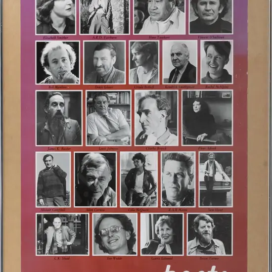 framed New Zealand poets promotional poster (slight aging) H-740 W-500