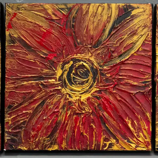 illegible signature 2007 - 3x boxed mixed media on canvas "Three in a row" Each H-250 W-250