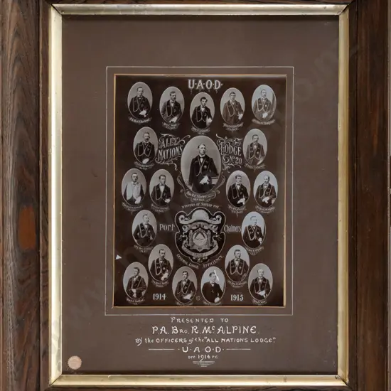 framed presentation photograph - All Nations Lodge Port Chalmers Dec 1914 H-290 W-210