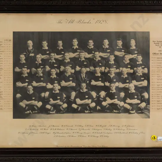 framed vintage photographic print - "All Blacks 1928" H-370 W-480