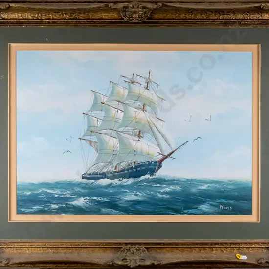 Moess - gilt framed oil - sailing ship H-400 W-570 (slight aging)
