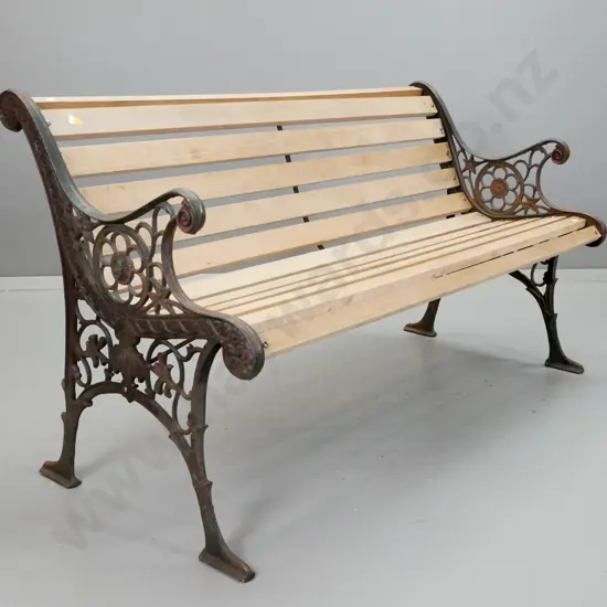 2-seater garden bench with cast iron ends & new timber slats H-720 W-1260 D-565