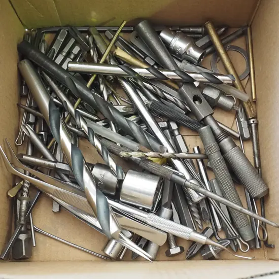 box; drill bits, drill drivers etc