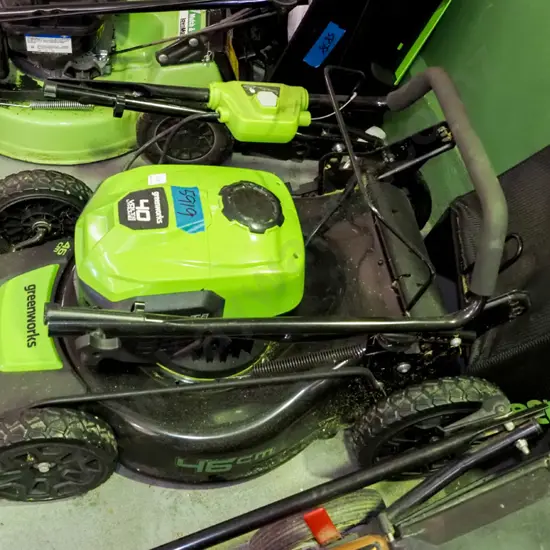 Green Works 40V lithium battery powered lawn mower with charger