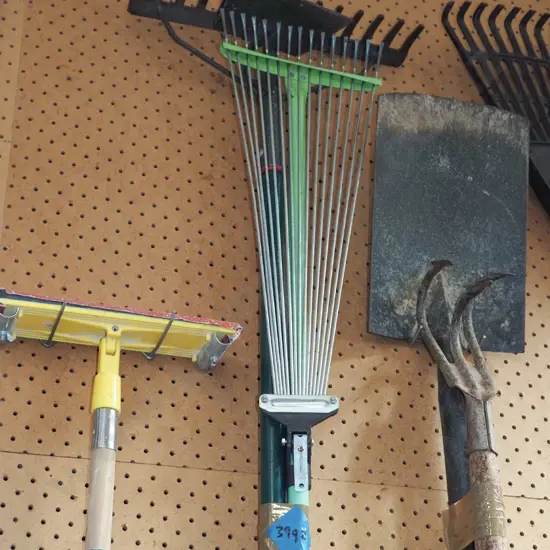 garden tools; rakes, hoe