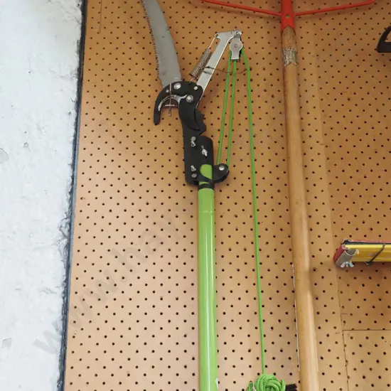 green handled pole pruner