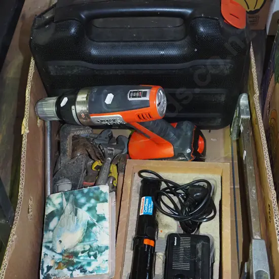 box; early electric screwdrivers, crescents, B&D drill etc