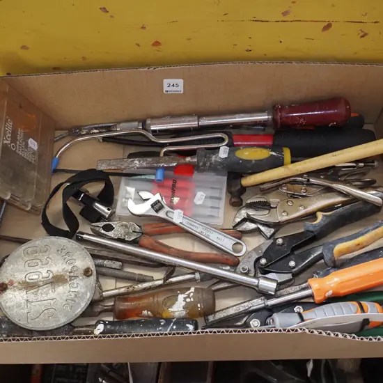 box; twist drill, vice grips, tin snips etc