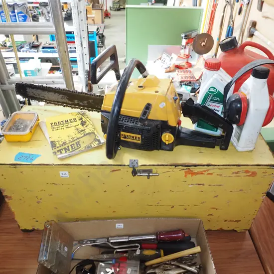 Partner Swedish chainsaw with homemade box and accessories