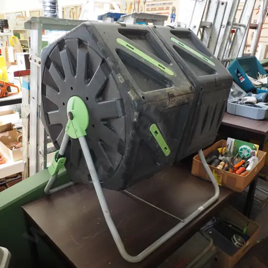 black plastic tumble compost bin