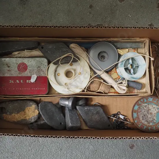 box; lead sinkers, fishing line etc
