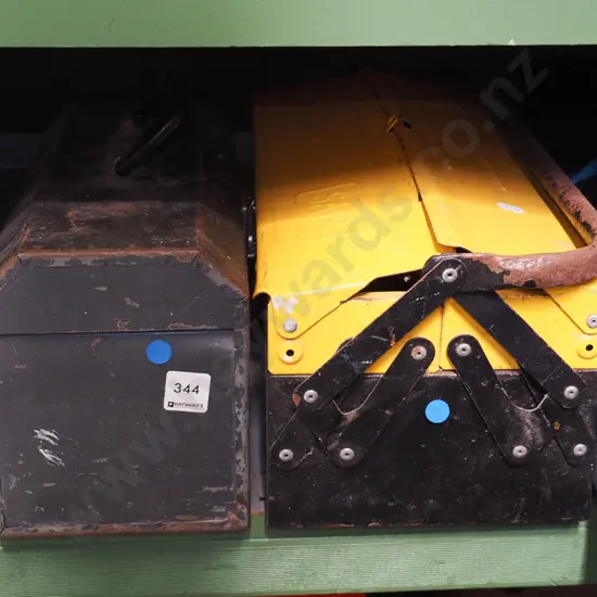 2x metal tool boxes - blue dots