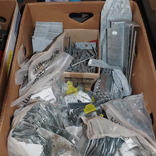 box; nail plates, joist hangers, rondo baton holder etc