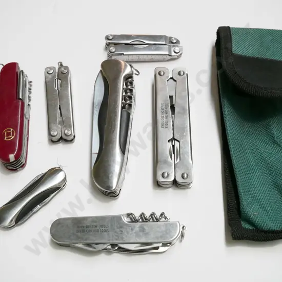 box; multi tools, pocket knives