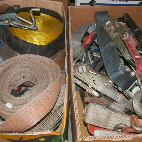 2x boxes of load strops, ratchets - yellow dots