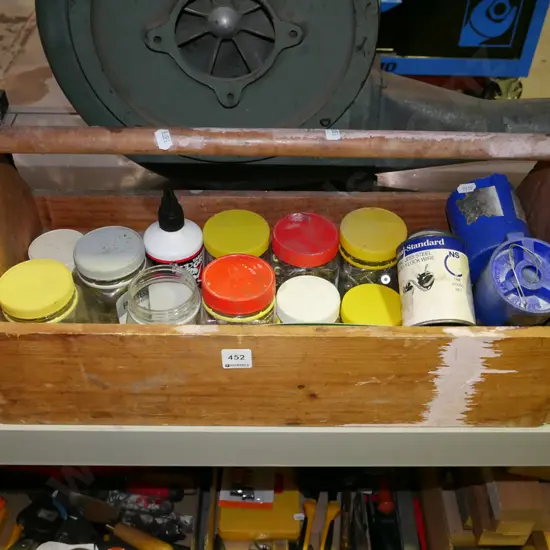 wooden carry tray of screws, steel wires