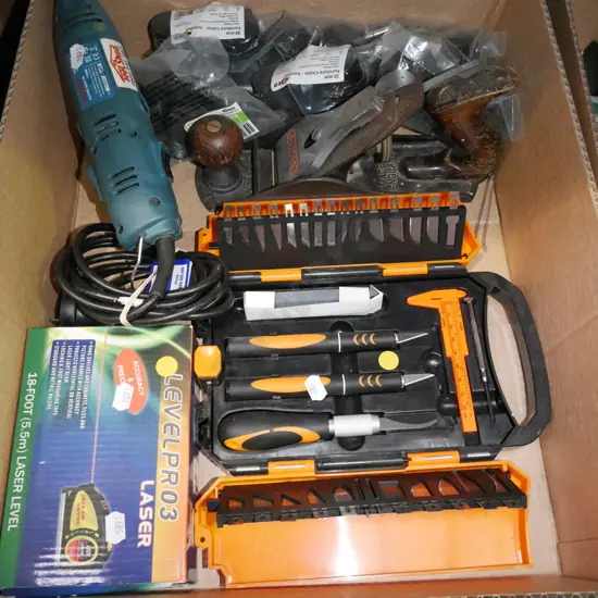 box; craft tool kit, hand plane, casters etc