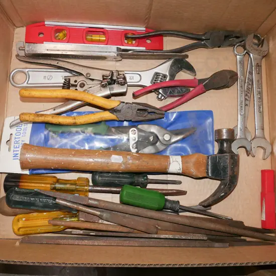 box; crescents, tin snips, hammer etc