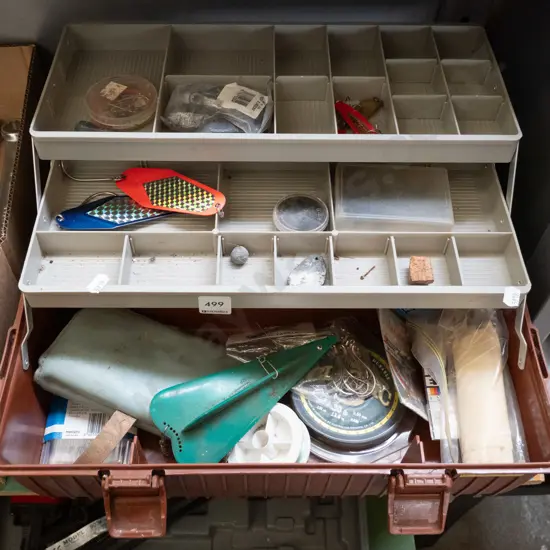 tackle box; lures, hooks etc