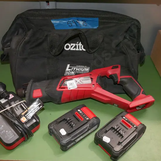 Ozitio reciprocating saw with charger, 2 batteries and bag
