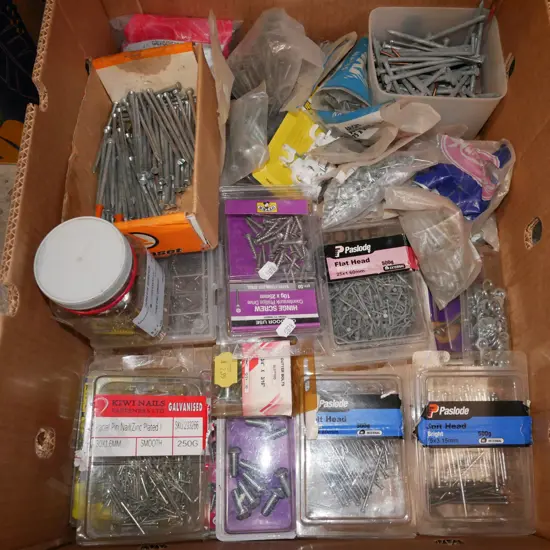 box; nails, bolts, screws etc
