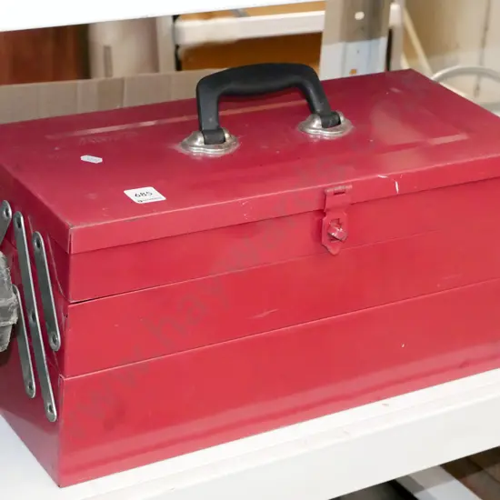red metal concertina tool box