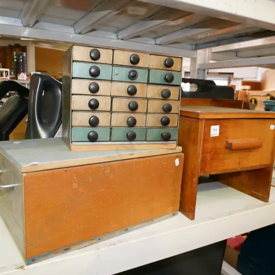 woooden storage box -some borer, wooden stool, organiser of fishing hooks etc