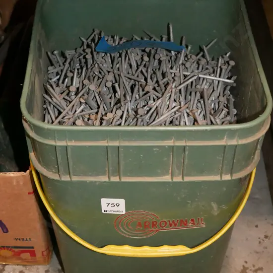large pail of galvanised nails