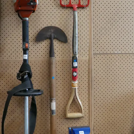 garden fork and edger - blue dots