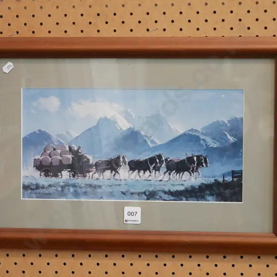 small framed Peter Beadle print - horses and cart