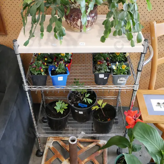 metal and formica shelving on casters H-930 W-600 D-360