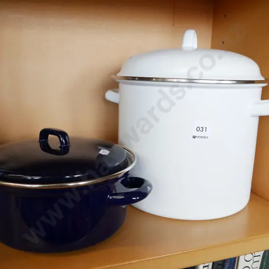 2x enamel lidded pots