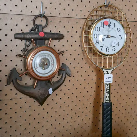 anchor barometer, tennis racket themed wall clock
